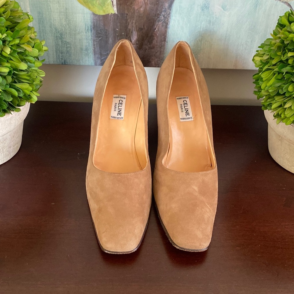 CELINE Paris CLASSIC SUEDE TAN PUMPS SIZE 39.5 ๐EUC๐ - Picture 3 of 17